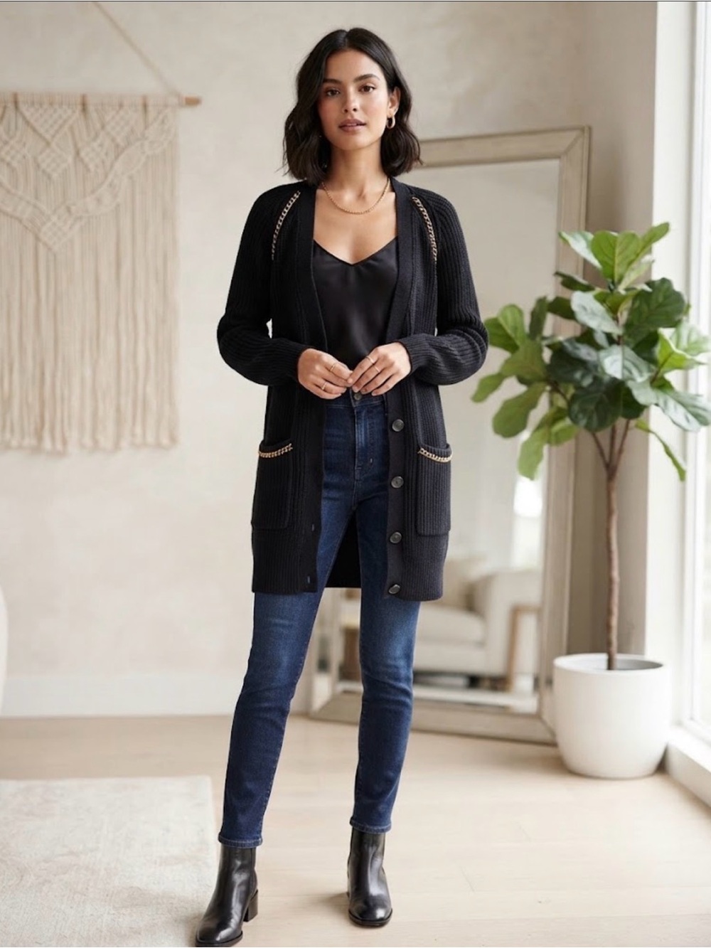 JOIE Black Open‑Front Long Knit Cardigan Sweater - Women XS
